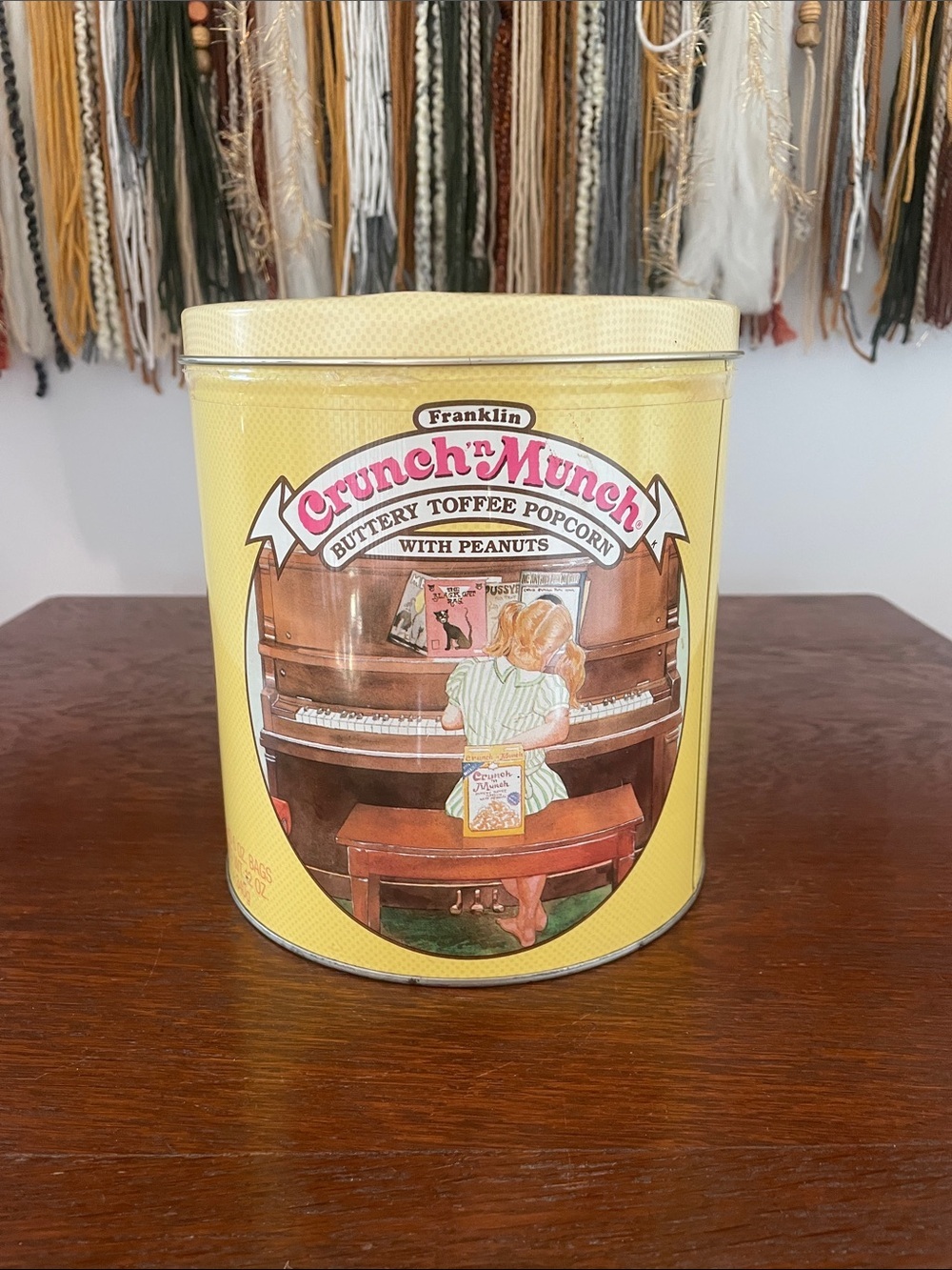 Franklin Crunch 'n Munch Buttery Toffee Popcorn Tin - Yellow 1989